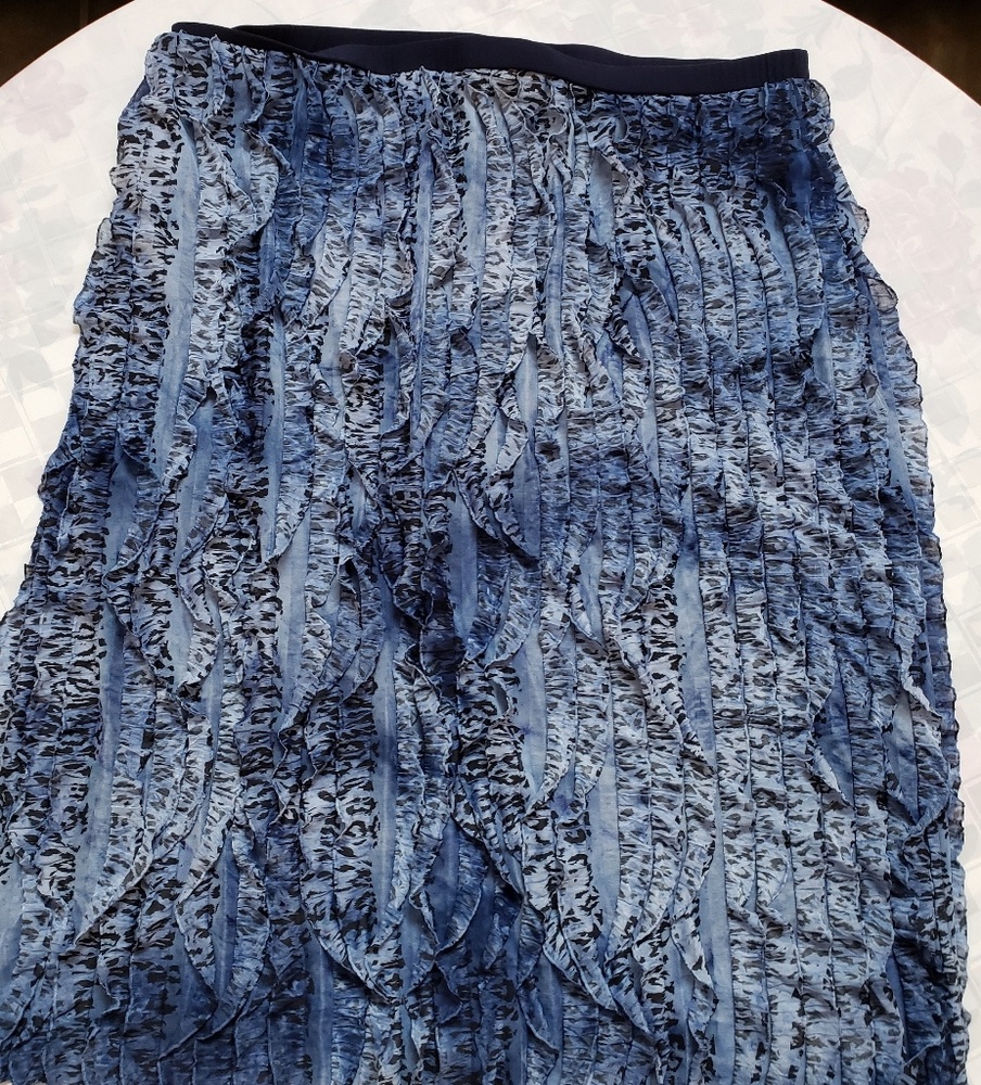 Blue Unique Eyelash Ruffles Skirt w Lining 2X